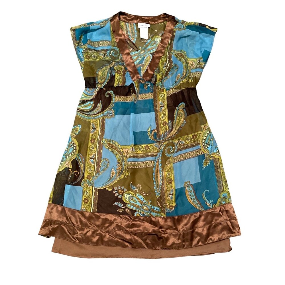 Breakin Loose Size 14 Blue Brown Paisley Dress Sheer Chiffon Glamcore Resortcore - Picture 8 of 10